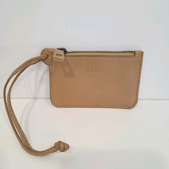 Auth Bally Brown Leather Mini Coin Case Small Wallet Pouch Zip 3x2 Strap Charm - Picture 1 of 9